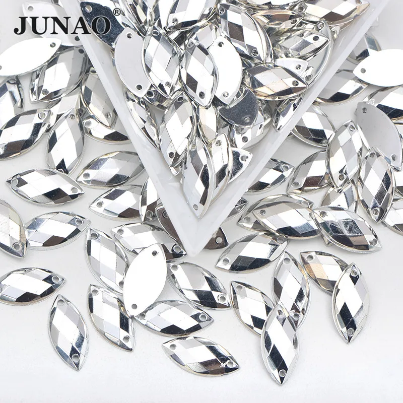 Junao 7x15mm Sewing Silver Rhinestone Sewn Horse Eye Stones And Crystal