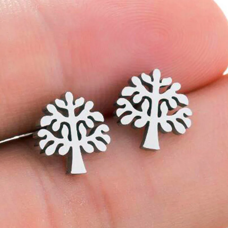 Новинка, ювелирные серьги из нержавеющей стали для женщин, креативная жизнь, дерево, женские серьги, розовое золото, Женский орнамент, подарок