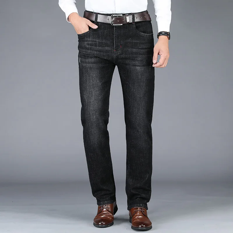 Flash Sale Spring and Autumn Heavyweight Fashion Full Length Formal Solid Button Overall Jeans Men Business High waist Mens Denim Leisure