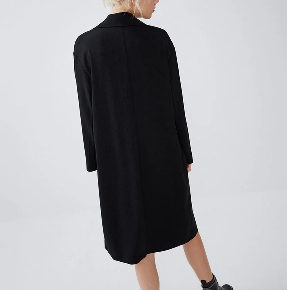 Трендовое черное пальто ZA, длинный тренч для женщин, отложной воротник, длинный рукав, карманы, застежка на пуговицах, очаровательный осенний стильный Тренч