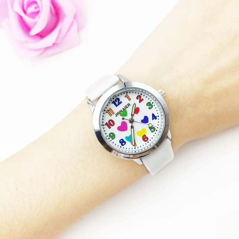 zegarek wholesale kid girl watch analog quartz students wristwatches colorful cartoon heart pu leather strap ladies clock 2019 gifts (71)