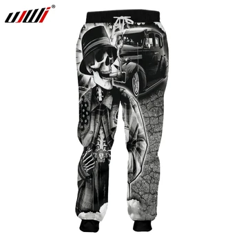 

UJWI Men Casual Sweatpants Cool Print Smoking Skull 3d Sweat Pants Joggers Harem Pants Male Full Length Drawstrong Pants Hombre