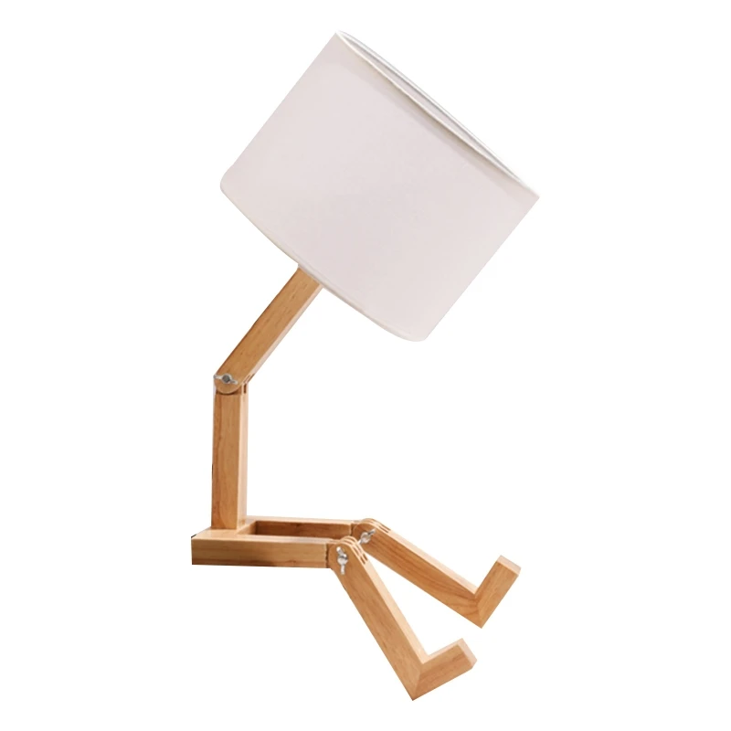 Creative Robot Shaped Table Lights Living Room Flexible Wooden LED Table Lamps Nordic Modern Working Learning Interior Decor