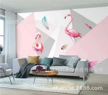 

Northern European-Style Painted Crown Flamingo Living Room Television Background Wall Wallpaper Modern Minimalist Beauty Salon F
