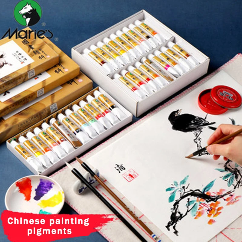 Marie's Chinese Watercolor Pigment 5/12ML 12/18/24/36 Colors Ink Painting Paste Students/Beginners Supplies watercolor painting set,watercolor paint,watercolor pigment