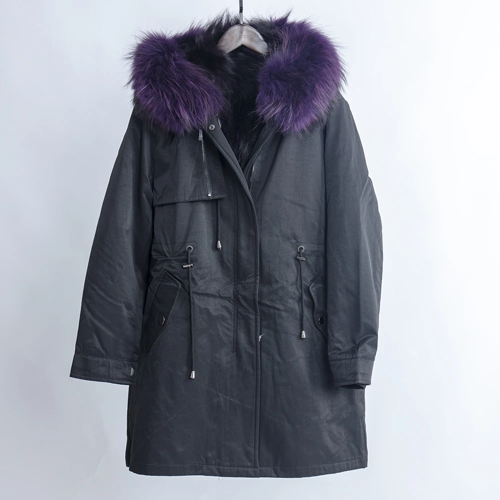 Purple new winter coat women parka real fur lining real fox fur collar hooded real fur coat hooded thick warm waterproof parkas - Цвет: Purple