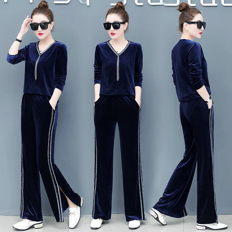 spring women sporting suit velour loose sweatshirt+sweatpants casual jogger running workout exercise set sportswear tracksuit