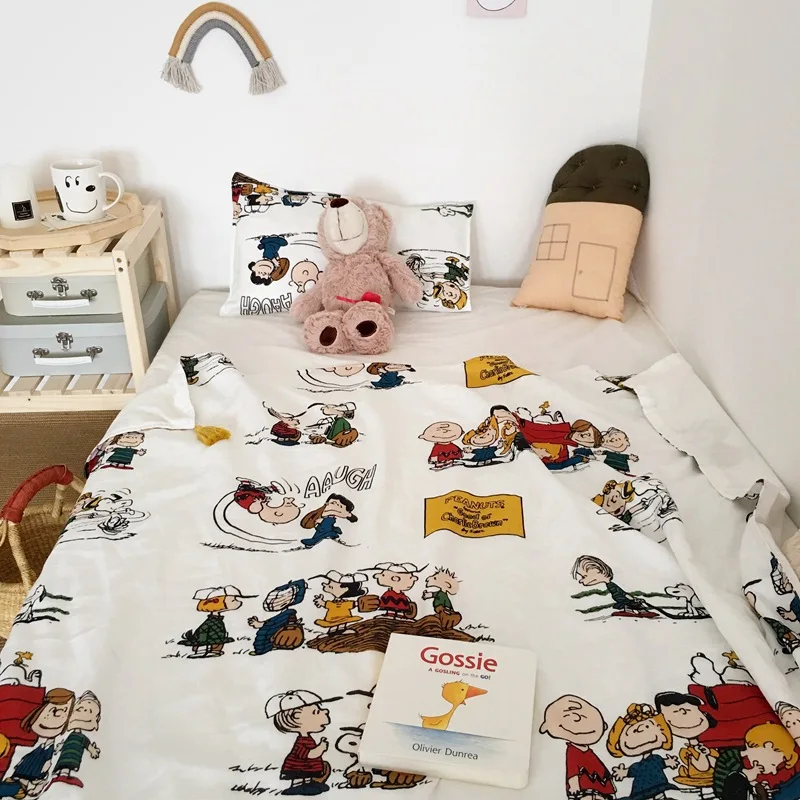 

Foreign Trade Export INS Tassels Gauze Blanket Thin Snoopy Manufacturers Fresh Organic Cotton Infant Child Towel Hold Blanket