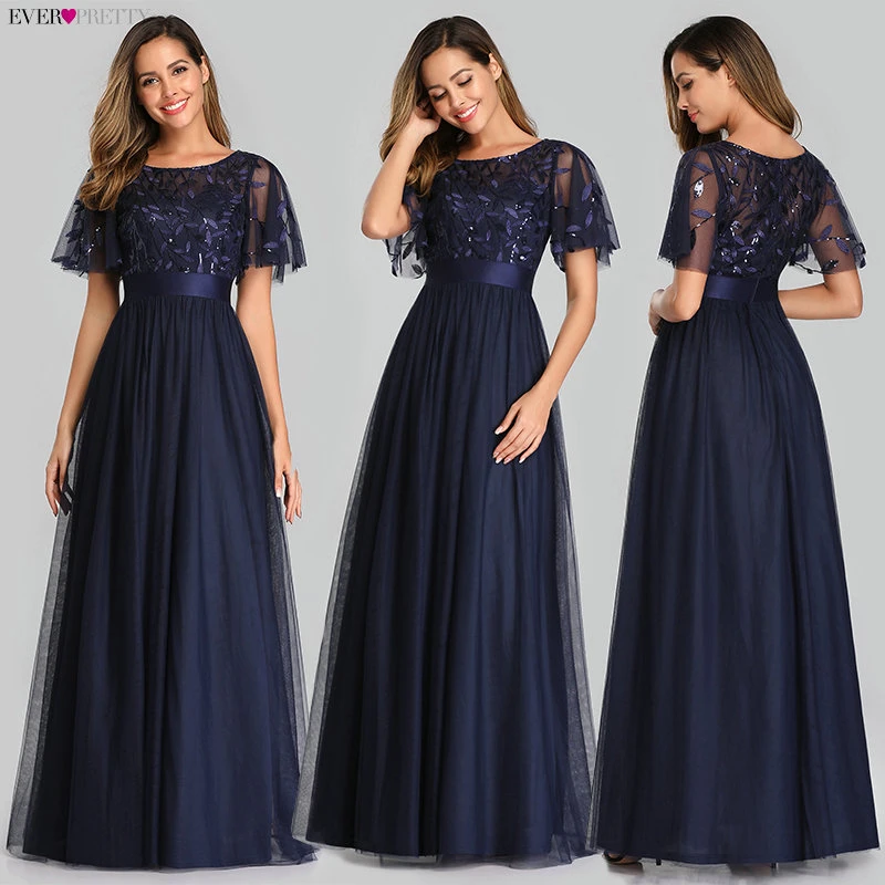 Robe De Soiree блестящие вечерние платья Длинные Ever Pretty EP00904GY A-Line o-образным вырезом с коротким рукавом Вечерние платья женские элегантные платья