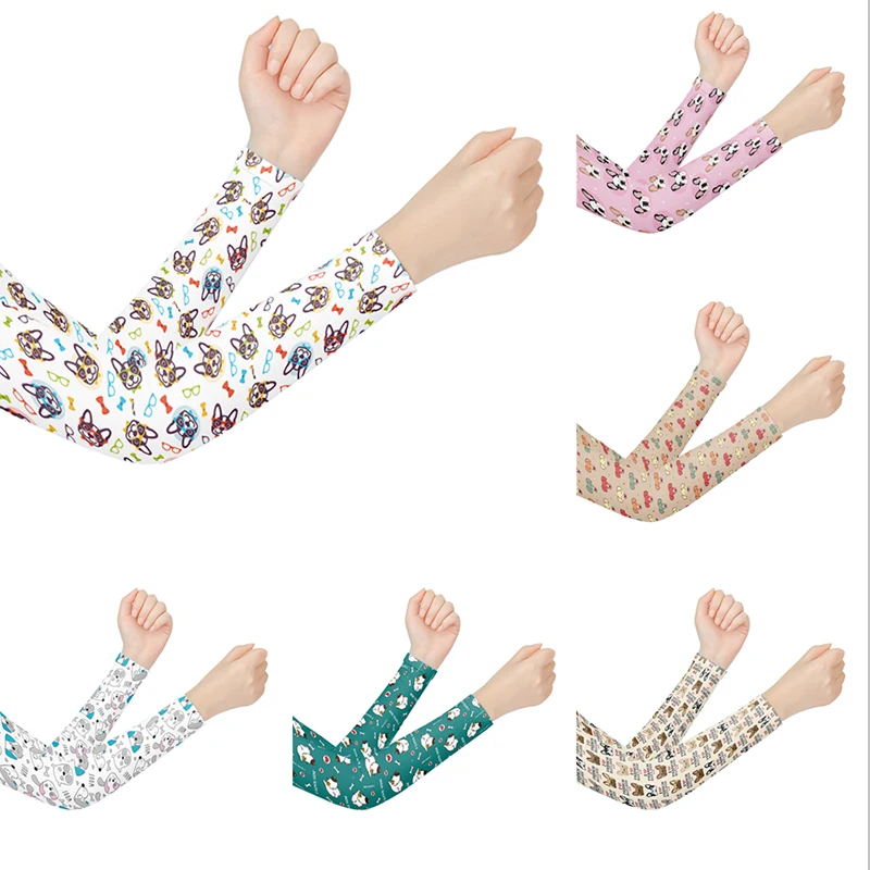 

Cartoon Dog Arm Sports Sleeves for Women Sun UV Protection Hand Cover Cooling Outdoor Cycling Compression Breathable Ice Sleeves