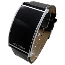 LED bridge type mirror Watch minimalist leather normal waterproof LED  men smart electronics casual watches Hot