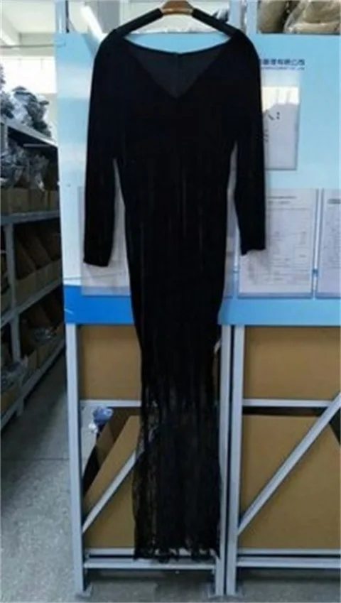 Morticia Addams привидение ведьма костюм ужас черный пол кружева платье халат одежда для женщин Готический Хэллоуин косплей