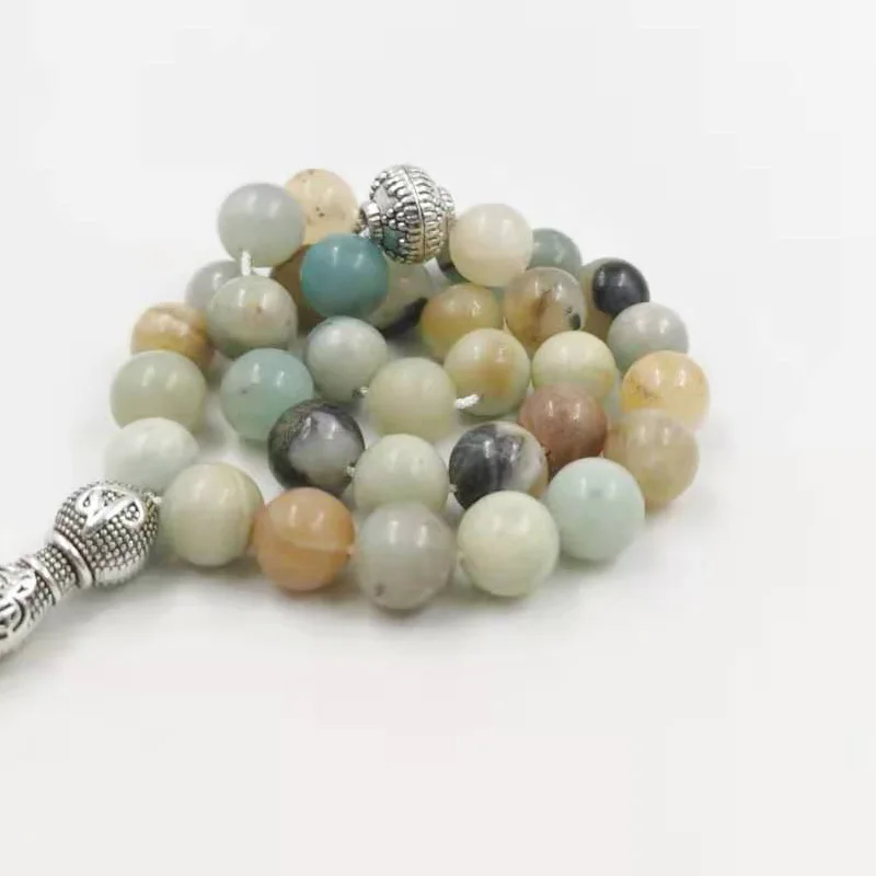 Tasbih Природный Амазонит камень синий металл кисточка 33 66 99 молитвенные бусы исламский мода камень мусульманские четки