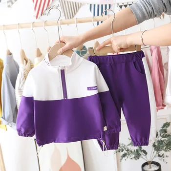 

2020 Boys' Spring Set New Korean Sports Letters Color Matching Drawstring Two Piece Set