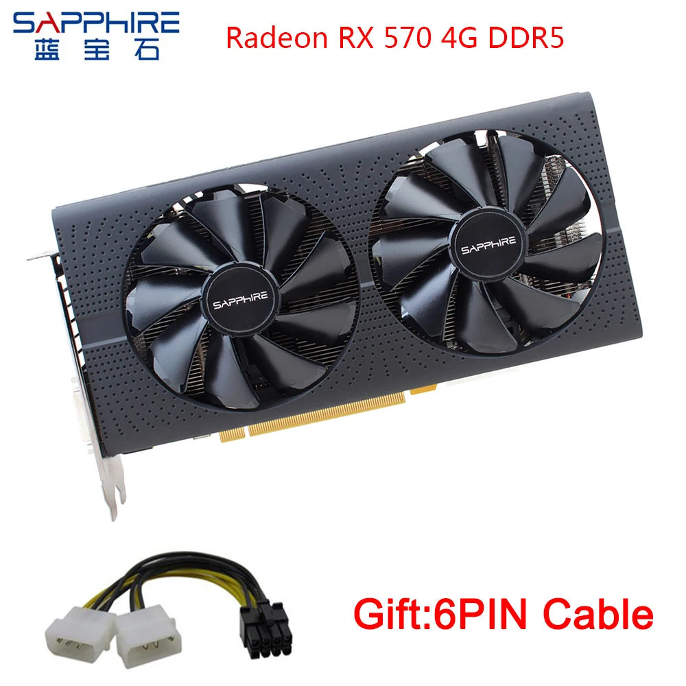 Saphir AMD Radeon cartes graphiques RX 570 4GB Gaming PC 256bit GDDR5
carte vidéo PCI Express 3.0 bureau pour cartes utilisées bureau