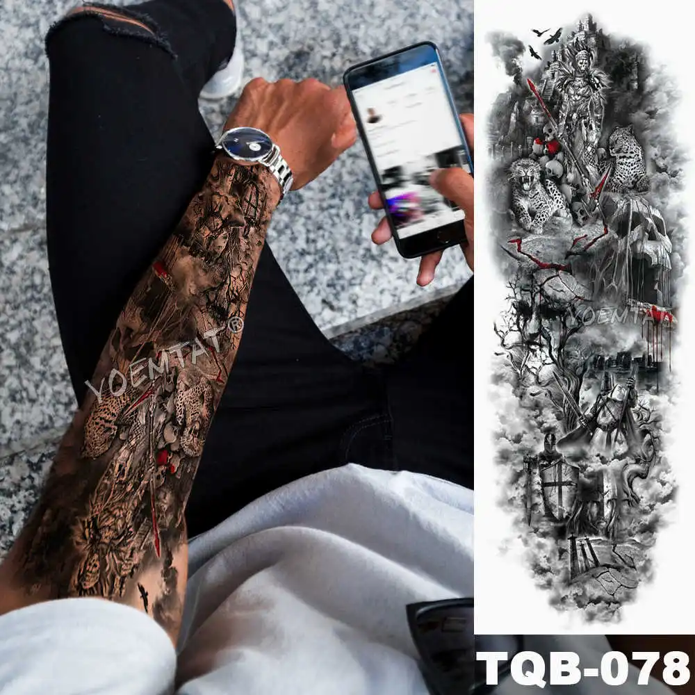 Новинка, 1 шт., временная татуировка, наклейка, Череп, роза, полный цветок, татуировка с рукой, боди-арт, большая, поддельная татуировка, наклейка - Цвет: 23-TQB-078