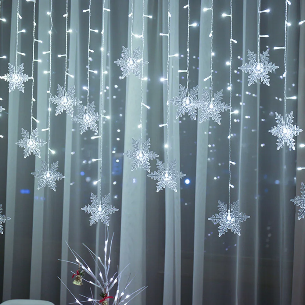 Красочные Снежинки светодиодный гирлянды рождественские занавески огни мигающие огни Водонепроницаемый Открытый Праздник Вечеринка сказочные огни
