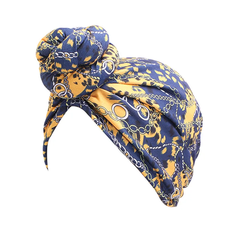 Navy Yellow Завязанная 3D тюрбан с цветком шапка для женщин индийская шапка головной убор шапочка головной убор аксессуары для волос Зима Новая мода теплый - Цвет: Navy Yellow