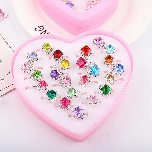 10/12/24PCs Fancy Adjustable Rhinestone Rings Princess Party Favors Kids Girls Acrylic Finger Ring Beauty Fashion Dress Toys 1
