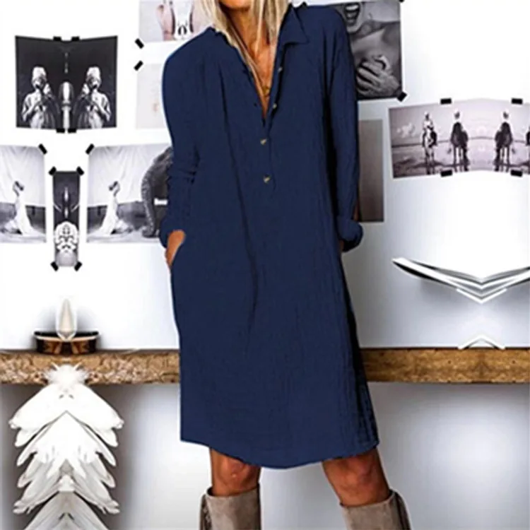 

Women's Elegant and Intellectual Cotton and Linen Long Sleeve Shirt Long Coat Sexy Button V-neck Dress Gothic Dress Long Sleeve