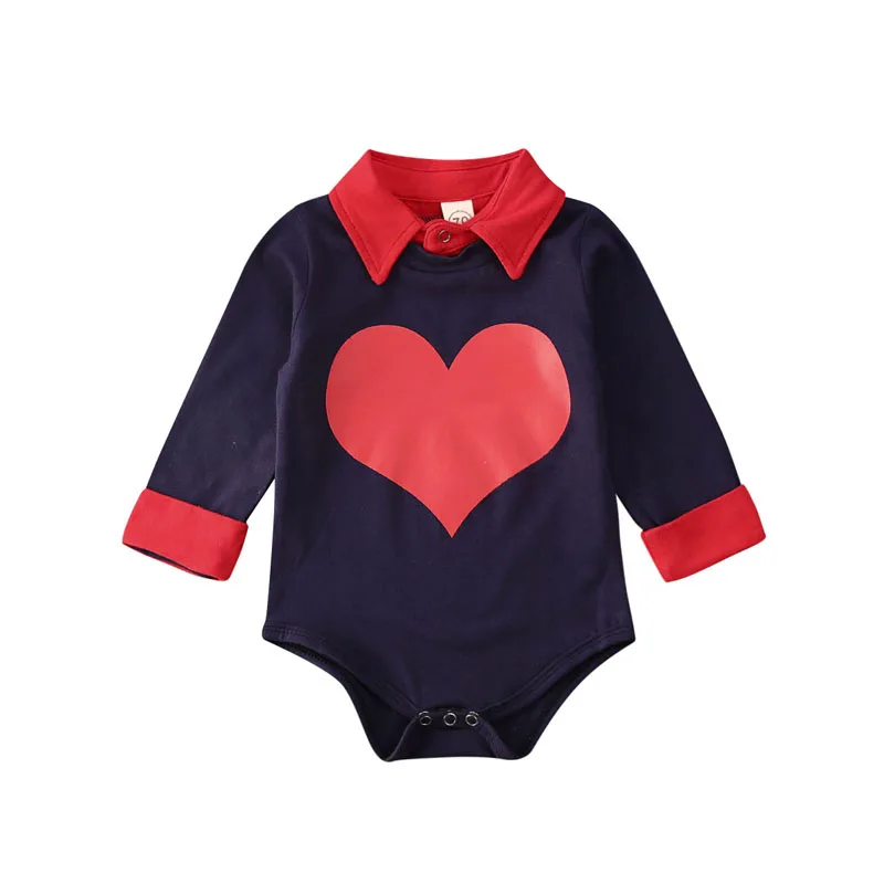 

0-24M Newborn Baby Boy Clothes Gentlemen Shirt Bodysuit For Valentine's Day Jumpsuit Heart Print Bodysuit Formal Party Outfits