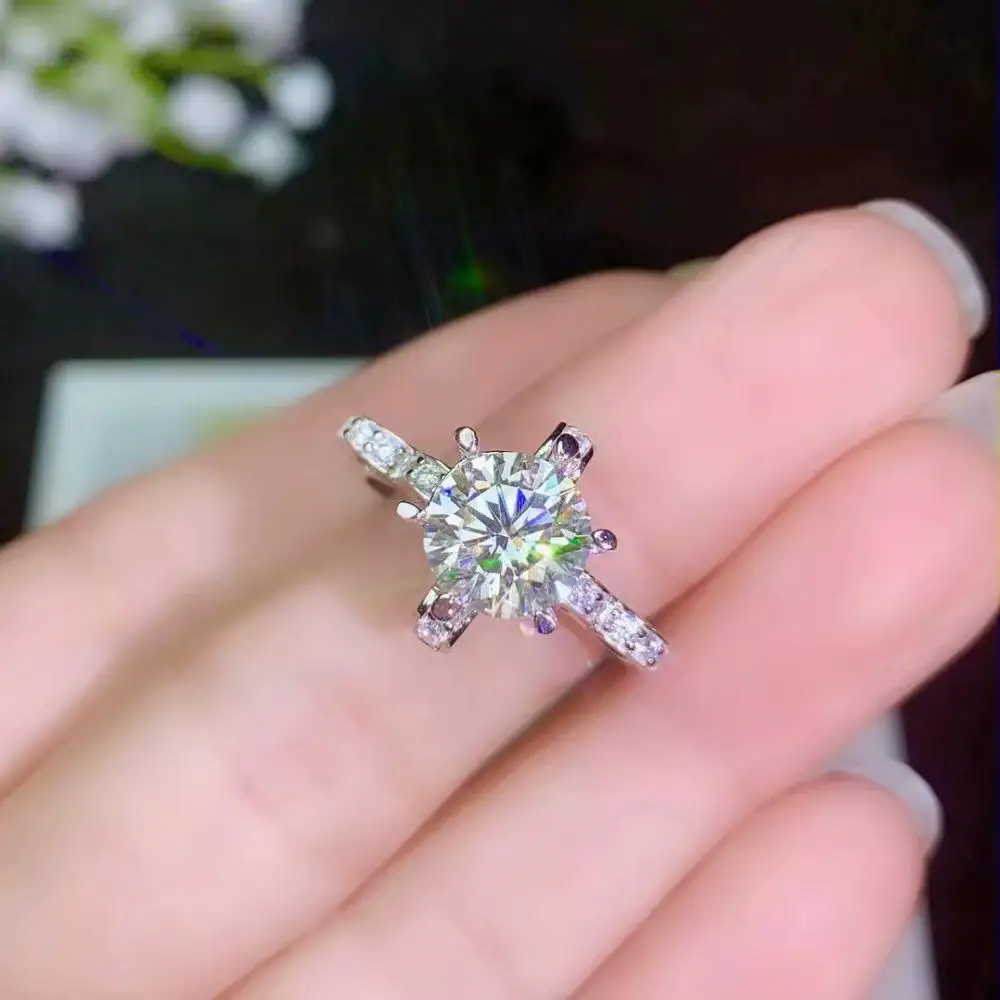 Moissanite Индивидуальность дизайн новое кольцо, серебро 925 пробы, красивый цвет, сверкающий, 1 карат 2 карат алмаз D VVS1