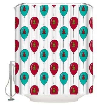 

Pattern Christmas Tree Balloons Shower Curtain Waterproof Polyester With 12 Hooks