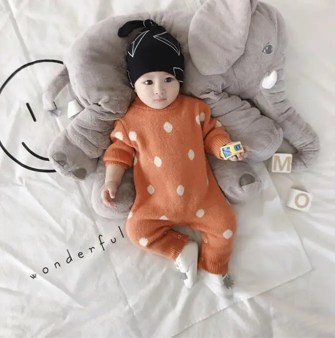 Красный New Style Babys Girls Boys Dots Knitted Romper Cotton Autumn Winter Babys Jumpsuit 6-24 Month PQ43 - Цвет: Красный