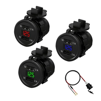 

4.2A 12-24V Dual USB Ports Charger Socket Motorcycle Car Cigarette Lighter Charger Socket Charger+LED Digital Voltmeter Display