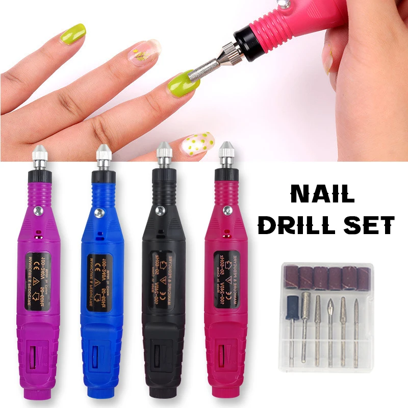 

Nail Drill Machine Electric Machine Manicure Pedicure Gel Polish File Nail Art Tools with 6 Bits Drill Nail Machine Equipment