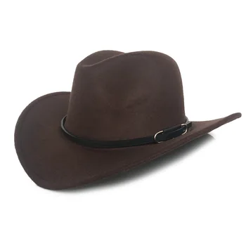 

Men Classic Fashion Large Wave Brim Cowboy Fedoras Hats Vintage Male Leather Outdoor Hats Women