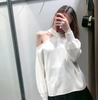 

2019 women off shoulder knit sweaters white black color oversize sexy jumpers female knit tops