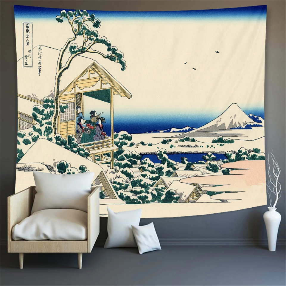Tapestry Decor Aesthetic Room Decor Tapestry The Great Wave of Kanagawa Wall Hanging Household Japanese Kawaii Room Decor
