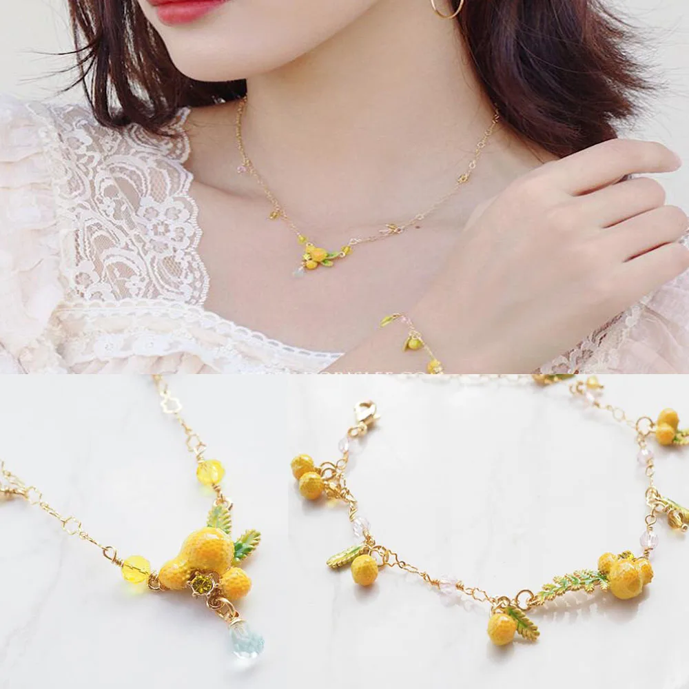 

2019 New Luxury Women Jewelry Enamel glaze Provence Mimosa Necklaces and bracelets