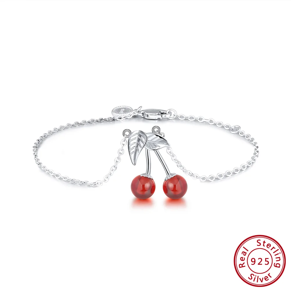 Bracelet--SB35 ORSA JEWELS Стерлинговое Серебро 925 Красный Настоящий Камень Вишня Ожерелья с Подвесками для Женщин Настоящее Серебро Бижутерия Ожерелье Подарок SN03 - Цвет камня: Bracelet--SB35
