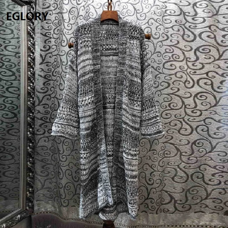 ^*Best Offers 2019 Autumn Fashion Cardigan Outerwear High Quality Women Crochet Knitting Medium Long Casual Knitted Sweater Cardigans Female