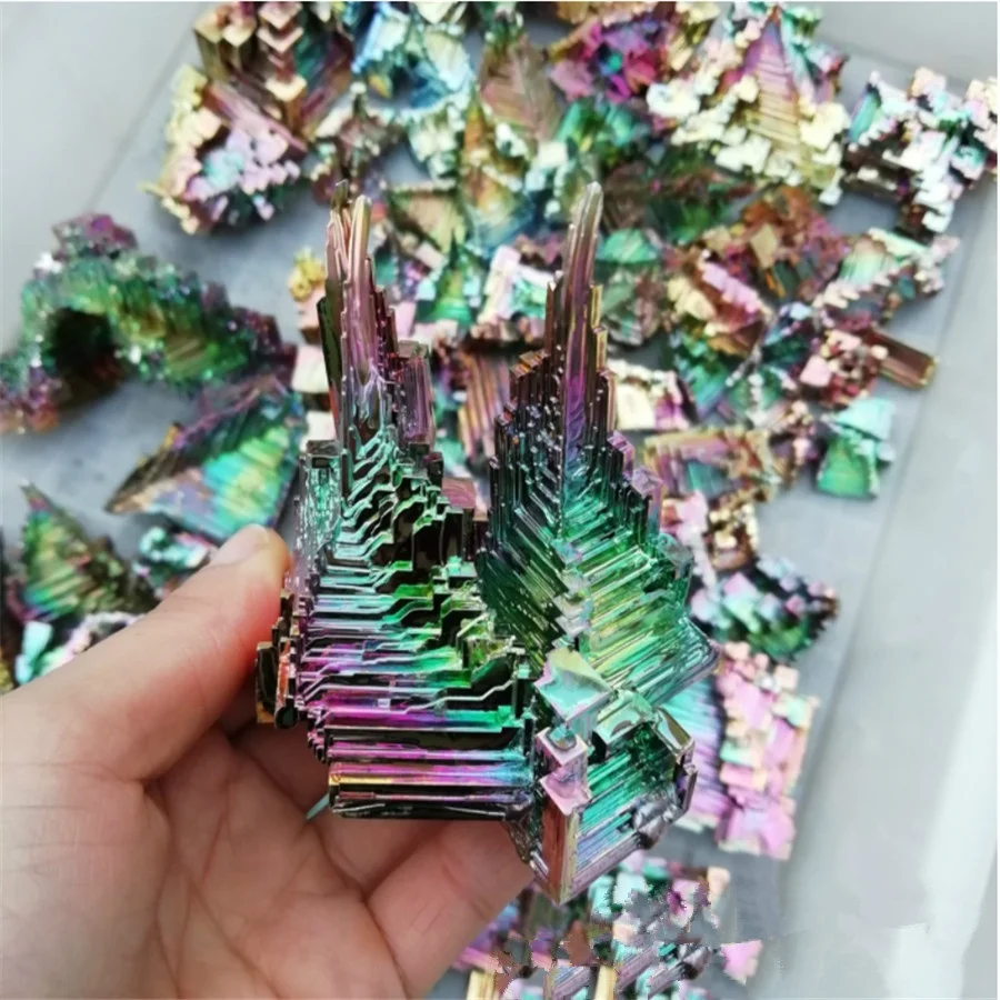 Натуральный цвет металлический кристалл висмута руды коллекция образец украшения подарок