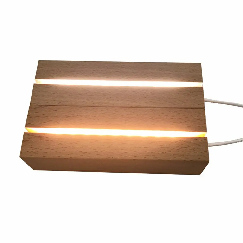 Wooden Led Lamp Base Beech Strip USB Cable Switch Night Light 3D Led Night Lamp Base Long Acrylic DIY Wooden 150mm