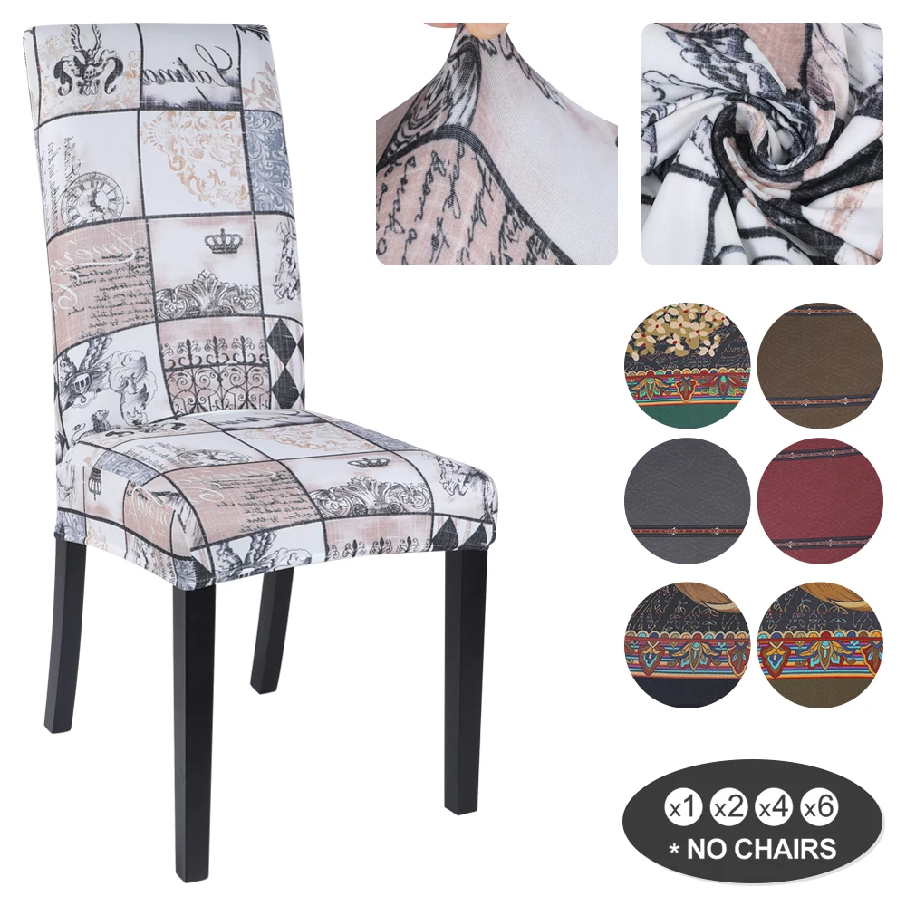 

1/2/4/6Pcs European Style Printing Chair Cover Dining Room Elastic Covers Spandex Removable Washable Stretch Seat Protector