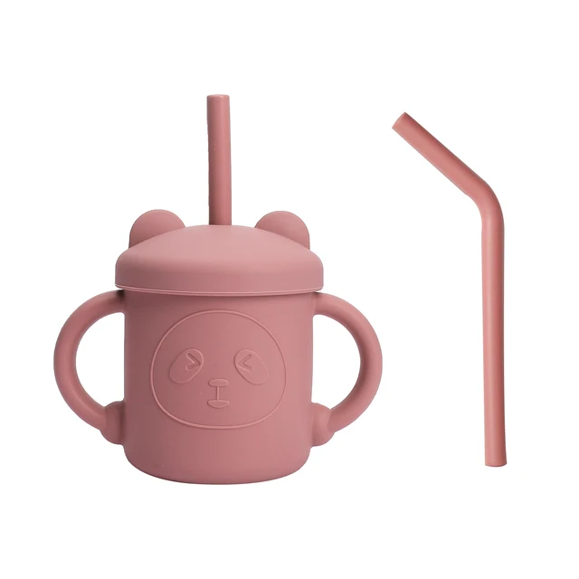 200ML Baby Feeding Drinkware Straw Cup Baby Learning Feeding Bottles Anti-Hot Leakproof Silicone Tableware Toddler Water Bottle pink2