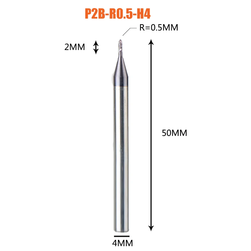 1 шт. торцевая фреза с шариковым концом 2 флейты R0.5-R6.0 фрезерный станок с ЧПУ для обработки металлических граней и пазов hrc50 концевые фрезы с покрытием - Длина режущей кромки: 1PC-P2B-R0.5-H4