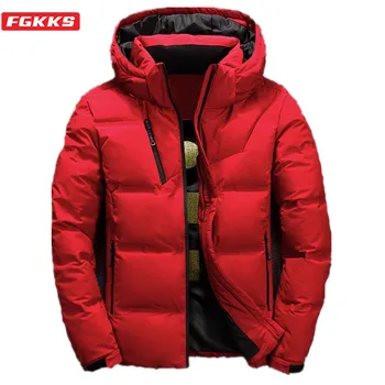 

FGKKS Quality Brand Men Down Jacket Men's Slim Thick Warm Solid Color Hooded Down Coats Fashion Casual Down Jackets Male