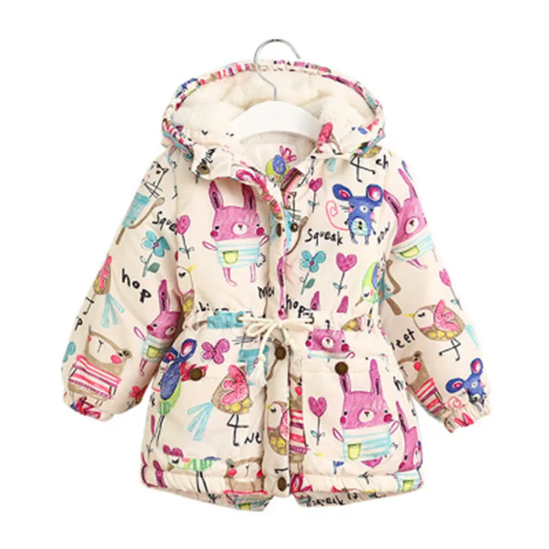 

Cartoon Graffiti Baby Girls Clothes Coat Autumn Winter Warm Children Jackets Hooded Coats Fashion Kids Outerwear Clothing