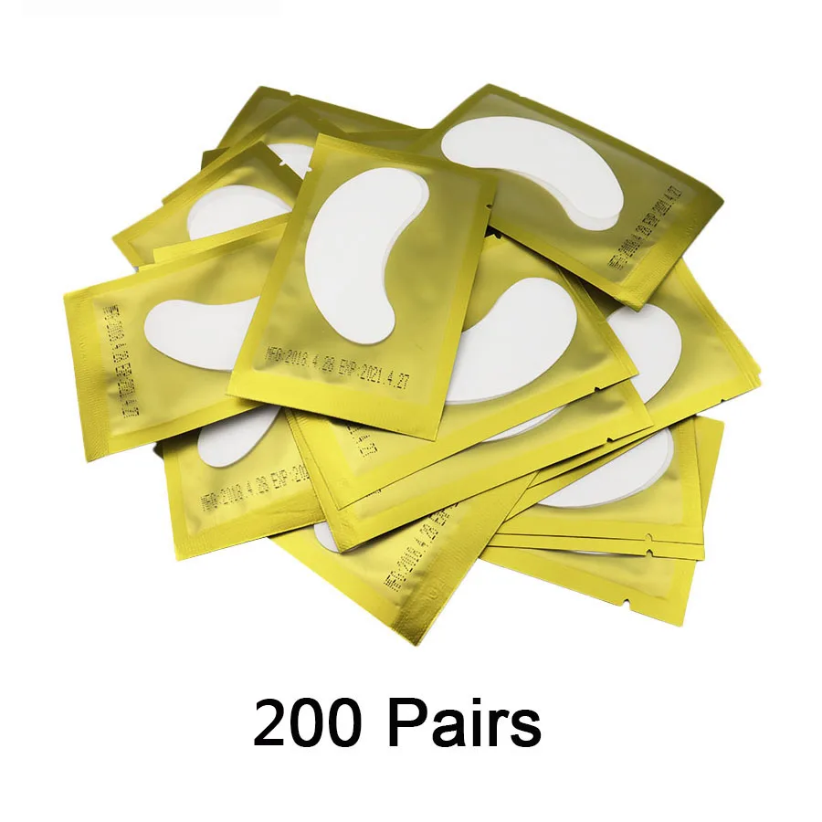 200-pairs-gold 50/100/200 шт под накладки для глаз для удлинители ресниц Инструмент стерильные гелевые накладки Бесплатные подушечки для ресниц индивидуальная Бумага Патч - Цвет: 200-pairs-gold
