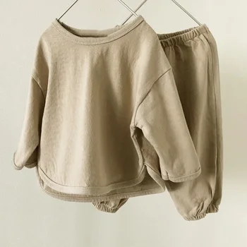 

2020 Autumn Korean Children's Clothing New Boys and Girls Fashion Solid Color Cute Casual All-match Two Suits