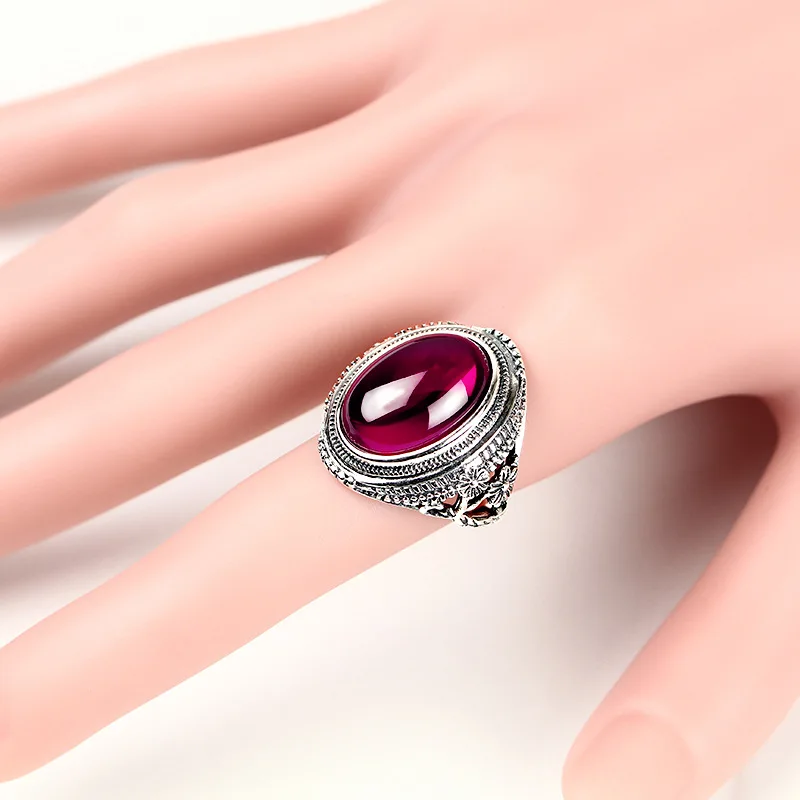 

JSH Thai S925 Silver Korean-style Forefinger Exaggeration Synthesis Ruby Ring Women's Cool Thai Silver