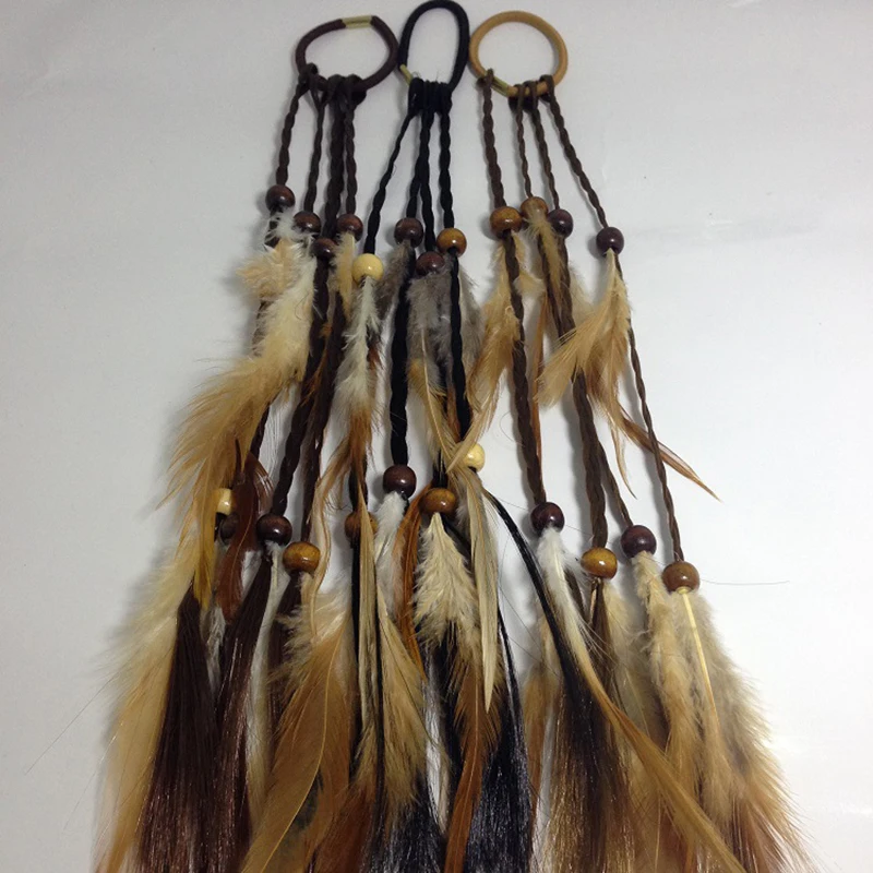 

Ethnic Style Hairband Hair Accessories European American Popular Bohemian Style Colored Feather Hair Ring Hair Band-Woven Rope