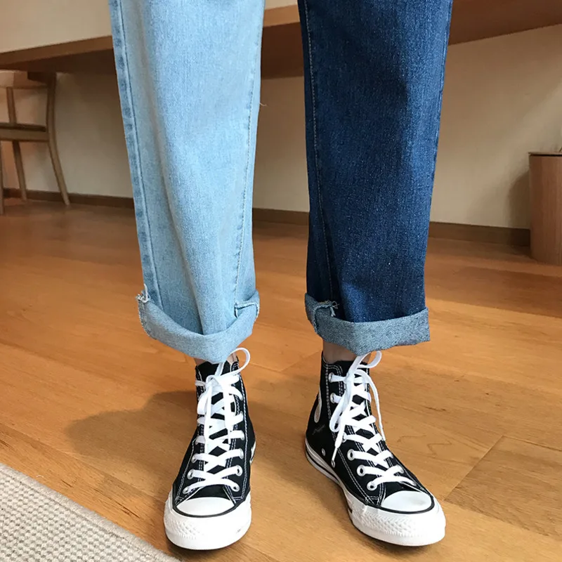 [DEAT] Осень, модные трендовые новые женские джинсы с узором, простая прострочка, со вставками, высокая талия, тонкие длинные прямые, AI863