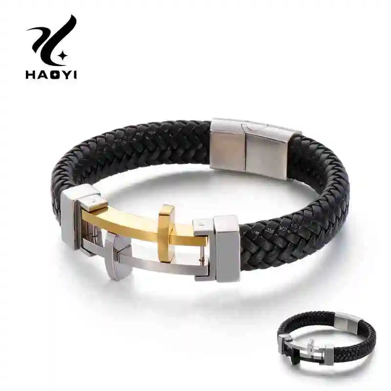 

Cross Stainless Steel Charm Bracelets For Men Fashion Personalized Vintage With Rope Chain Metal Male Jewelry