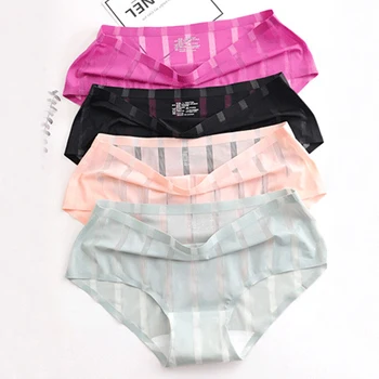 

Women Panties Set Seamless Briefs Transparent Underwear Ice Silk Pants Lingerie Female Underpants Intimates Thong 2pcs/lot #F